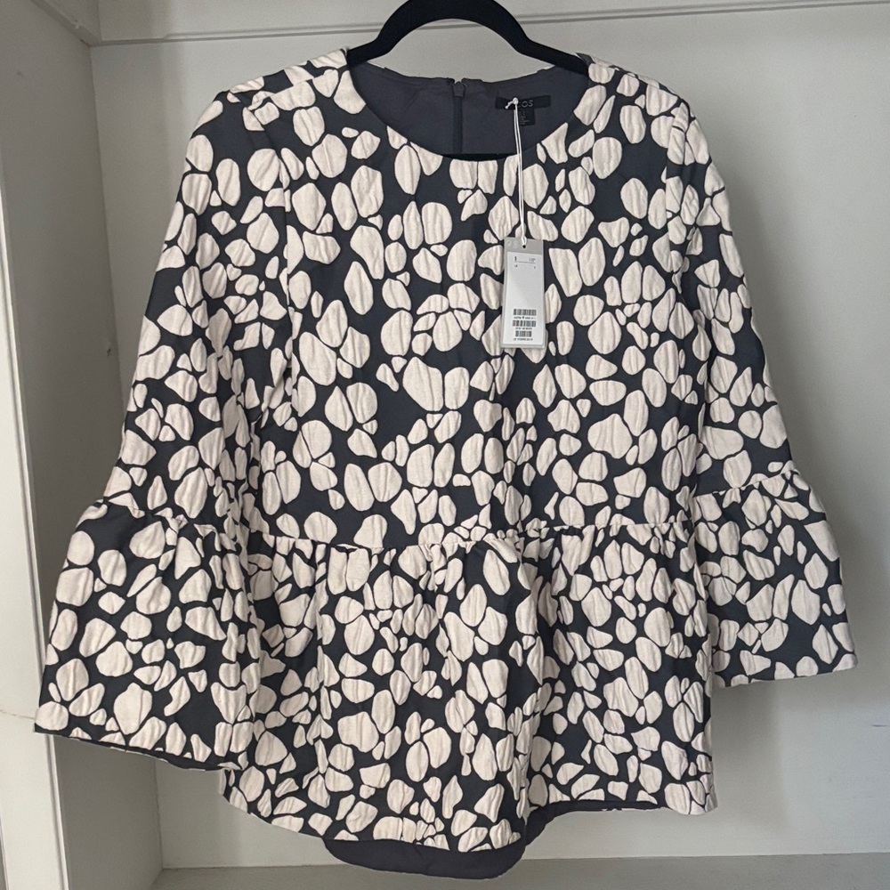 COS Black and Cream Floral Peplum Blouse